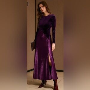 Velvet and Satin Dress- deep purple